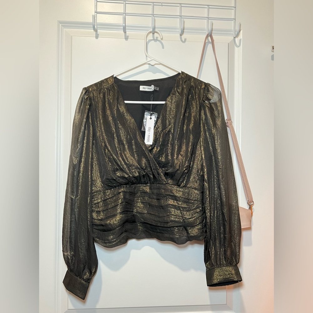 Black with gold metallic blouse